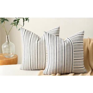 NEW Set of 2 Striped 3D Textured Poly Cotton Weave Throw Pillow Covers 20x20